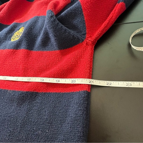 Lauren Ralph Lauren Men's Vintage Sweater Red Navy Striped Gold Crest Sz Medium - Picture 7 of 8